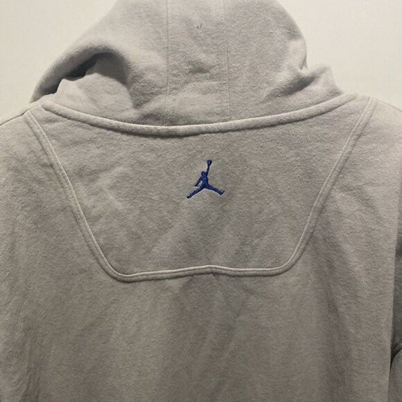 Vintage Y2K Air Jordan Fleece Hoodie Sweatshirt XXL Grey Blue Jumpman FLAWED - Picture 9 of 10